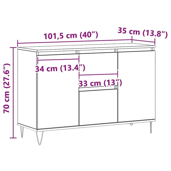 vidaXL Skjenk artisan eik 101,5x35x70 cm konstruert tre