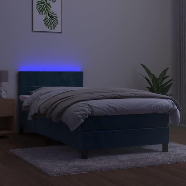 vidaXL Ramsäng med madrass & LED mörkblå 80x200 cm sammet