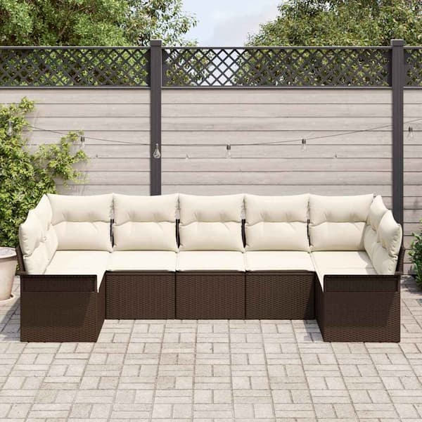 vidaXL Trädgårdsoffset med lagring 7 pcs Brun Poly rattan