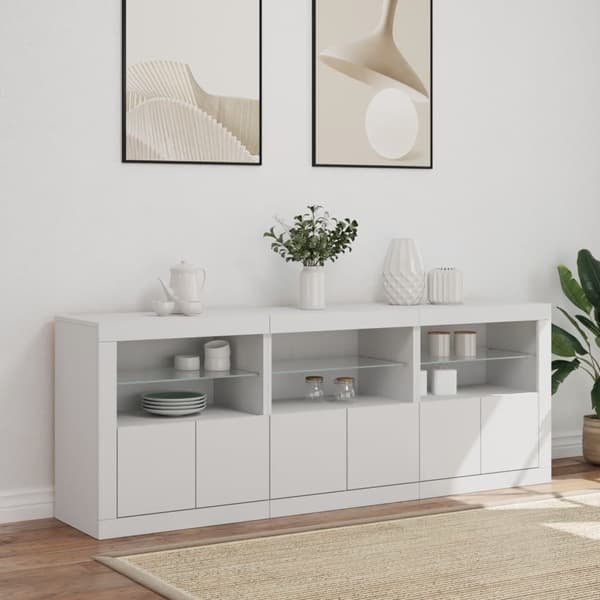 vidaXL Skänk med LED-belysning vit 181,5x37x67 cm