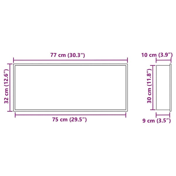 vidaXL Dusjniche Hvit 75 x 30 x 9,5 cm Rustfritt Stål
