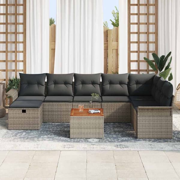 vidaXL Trädgårdsoffset med kudde med lagring 9 pcs Grå Poly rattan