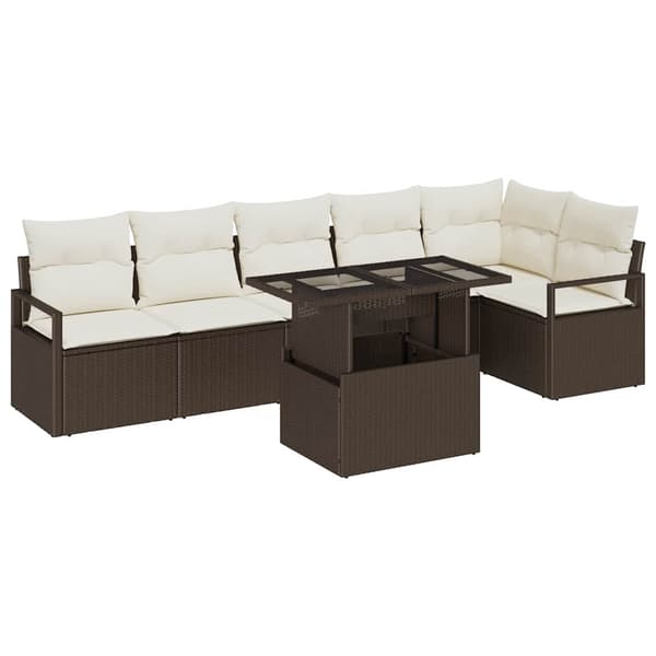 vidaXL Trädgårdsoffset med lagring 7 pcs Brun Poly rattan