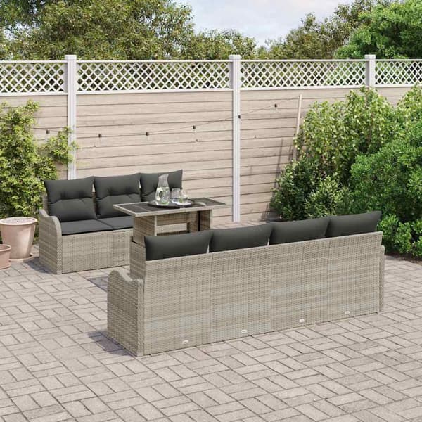 vidaXL Trädgårdsoffset med kudde 8 pcs Ljusgrå Poly rattan