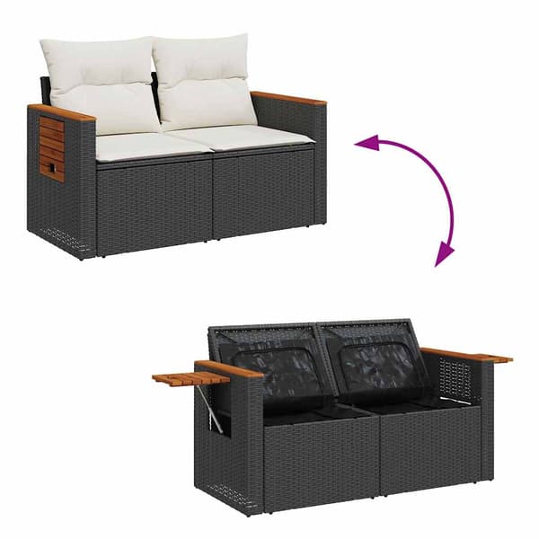 vidaXL Trädgårdsoffset med kudde 13 pcs Svart och kräm konstrotting