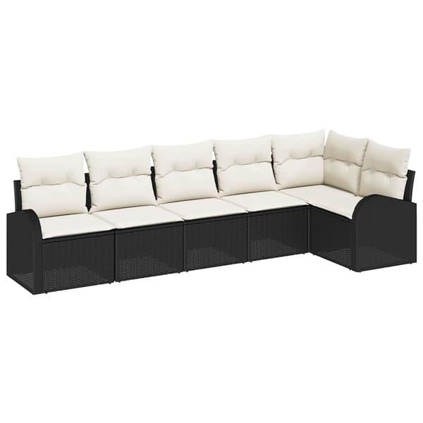 vidaXL Trädgårdsoffset med kudde 6 pcs Svart Poly rattan