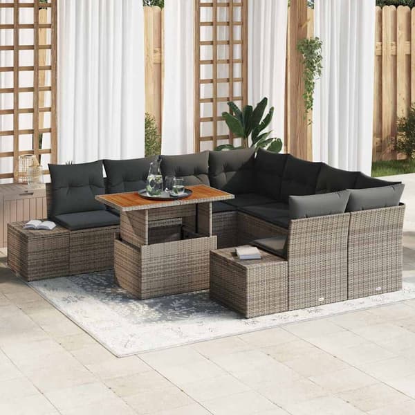 vidaXL Trädgårdsoffset med lagring 9 pcs Grå Poly rattan