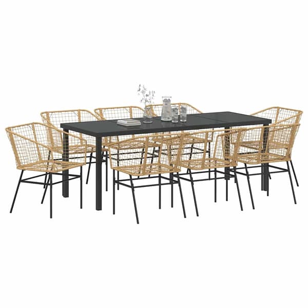 vidaXL Trädgårdsmöbelset 9 pcs Brun konstrotting
