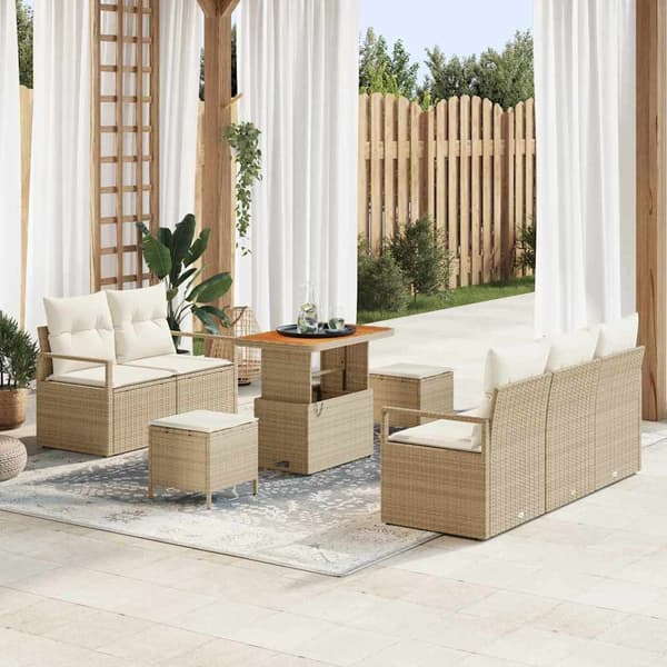 vidaXL Trädgårdsoffset med kudde 8 pcs Beige och gräddfärgad
