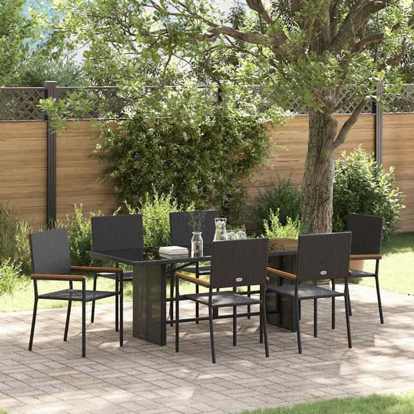 vidaXL Hage Spisegruppe 7 pcs Svart polyrotting
