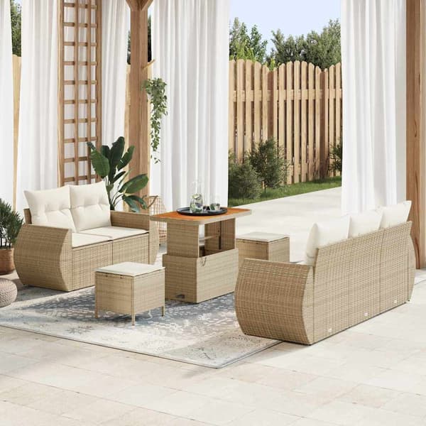 vidaXL Trädgårdsoffset 8 pcs Beige och gräddfärgad konstrotting