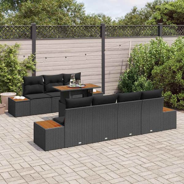 vidaXL Trädgårdsoffset med kudde 8 pcs Svart Poly rattan