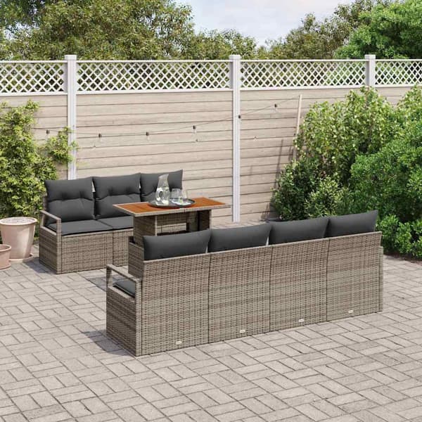 vidaXL Trädgårdsoffset med lagring 8 pcs Grå Poly rattan