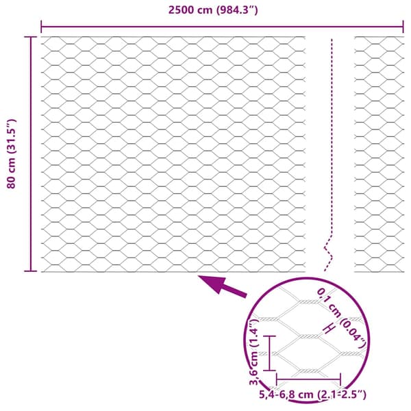 vidaXL Sekskantet gjerde Grå 0,8 x 25 m PVC