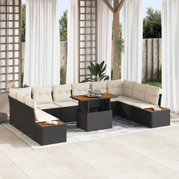 vidaXL Trädgårdsoffset med lagring 11 pcs Svart Poly rattan