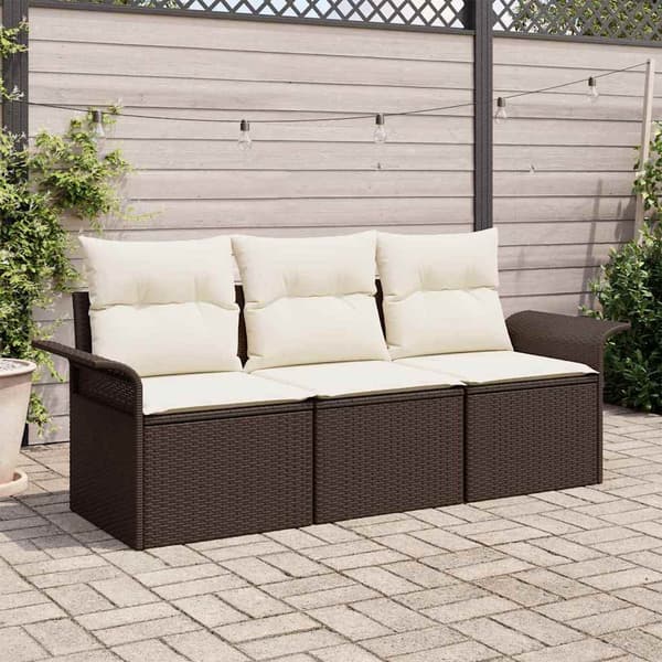 vidaXL Soffset med kudde 3 pcs Brun och Kräm konstrotting