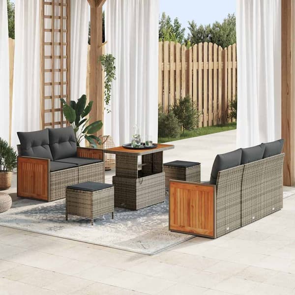 vidaXL Trädgårdsoffset 8 pcs Grå Poly Rattan och Pulverlackerad Stål