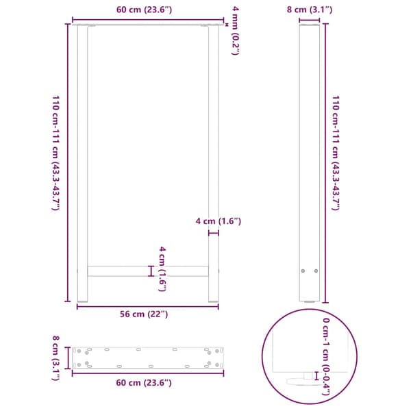 vidaXL Soffbordsben vit 2 st 60x(110-111) cm stål