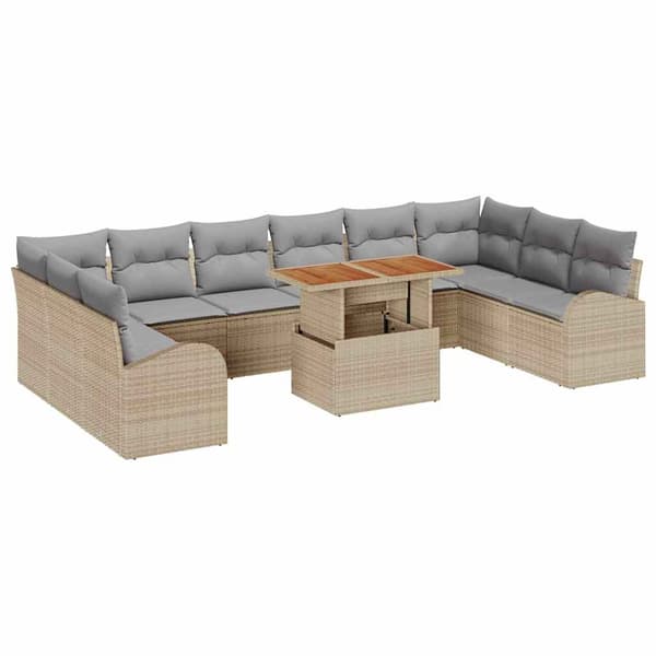 vidaXL Trädgårdsoffset med lagring 11 pcs Beige Poly rattan