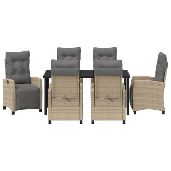 vidaXL Trädgårdsmöbelset med kudde 7 pcs Beige konstrotting