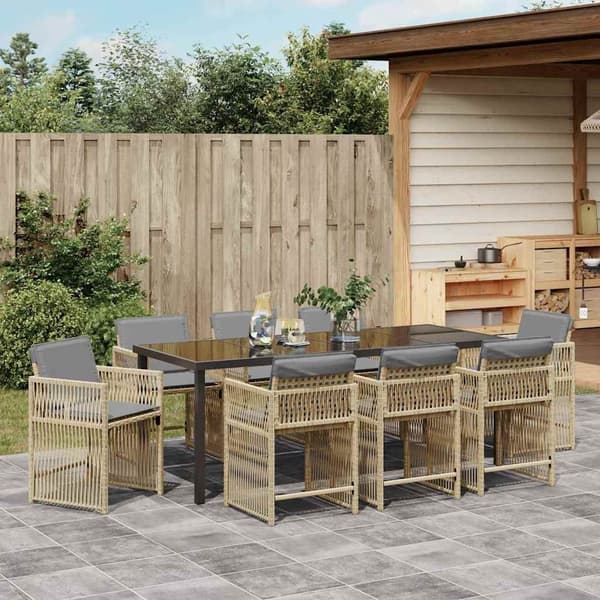 vidaXL Trädgårdsmöbelset 9 pcs Beige konstrotting