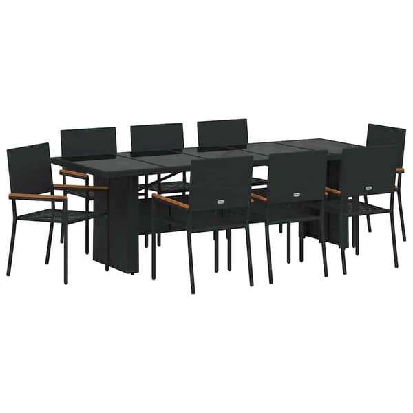 vidaXL Hage Spisegruppe 9 pcs Svart polyrotting