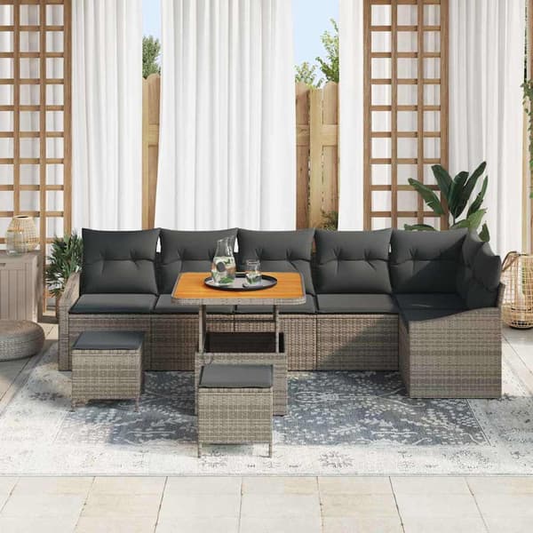 vidaXL Trädgårdsoffset med kudde med lagring 9 pcs Grå Poly rattan