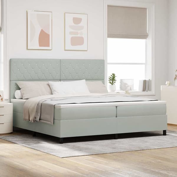 vidaXL Bäddfjäder med madrass Ljusgrå 200 x 200 cm Sammet