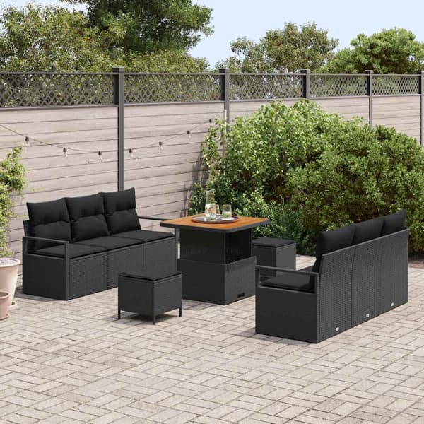 vidaXL Trädgårdsoffset med kudde 9 pcs Svart konstrotting