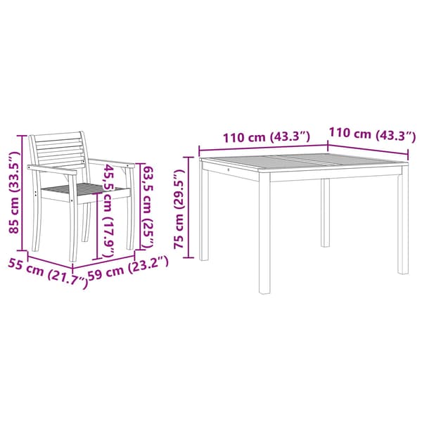 vidaXL Hage Spisegruppe 3 pcs Brun Solid akasietre