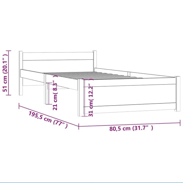 vidaXL Sängram massivt trä 75x190 cm