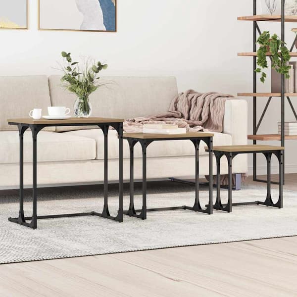 vidaXL Kaffebord med Nesting 3 pcs artisan eik Konstruert tre