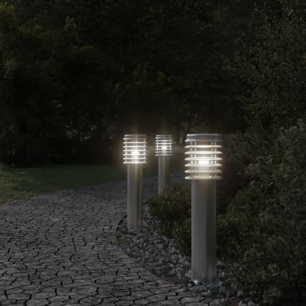 vidaXL Utendørs gulvlamper 3 stk sølv 60 cm rustfritt stål
