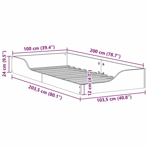 vidaXL Sängram Brun 100 x 200 cm Massiv furu