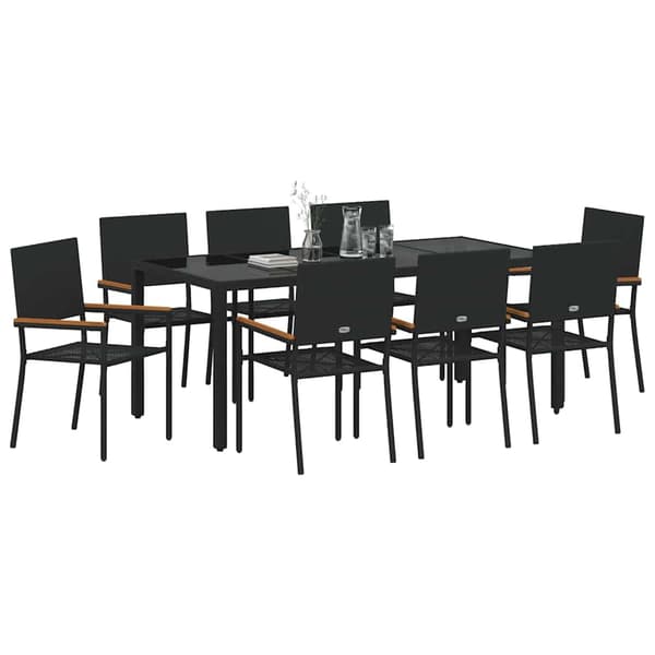 vidaXL Hage Spisegruppe 9 pcs Svart polyrotting