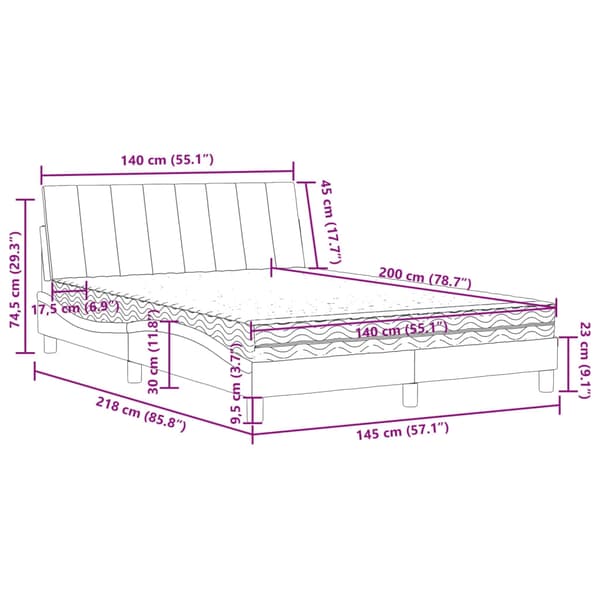 vidaXL Säng med madrass mörkgrå 140x200 cm sammet