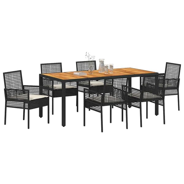 vidaXL Trädgårdsmöbelset 7 pcs Svart konstrotting