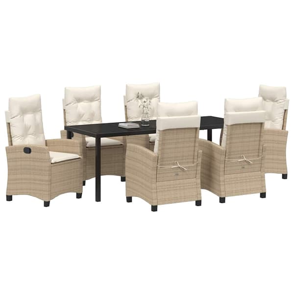 vidaXL Trädgårdsmöbelset med kudde 7 pcs Beige konstrotting