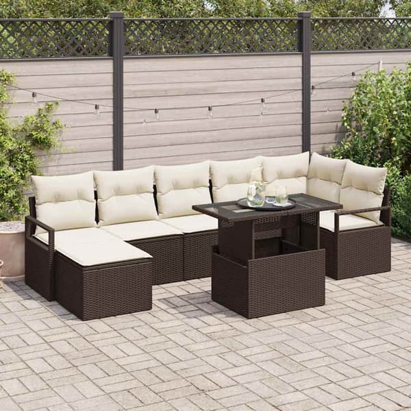 vidaXL Trädgårdsoffset med lagring 8 pcs Brun Poly rattan