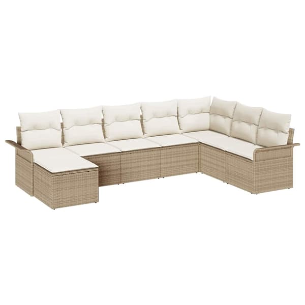 vidaXL Trädgårdssoffgrupp med dyna 8 delar Beige Polyrotting