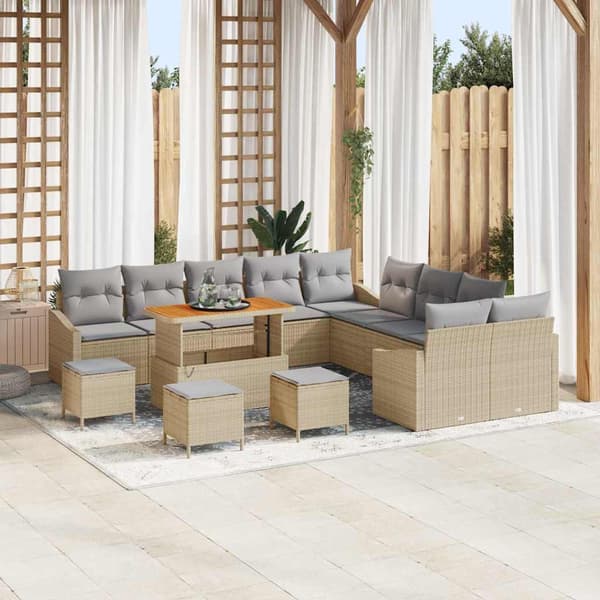 vidaXL Trädgårdsoffset med kudde med lagring 13 pcs Beige Poly rattan