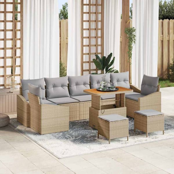 vidaXL Trädgårdsoffset med kudde 10 pcs Beige konstrotting