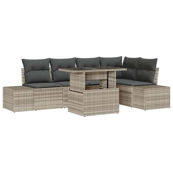 vidaXL Trädgårdsoffset med kudde 6 pcs Ljusgrå Poly rattan