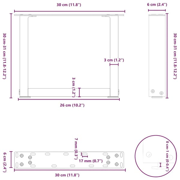 vidaXL Soffbordsben U-formade 2 st vit 30x(30-31) cm stål
