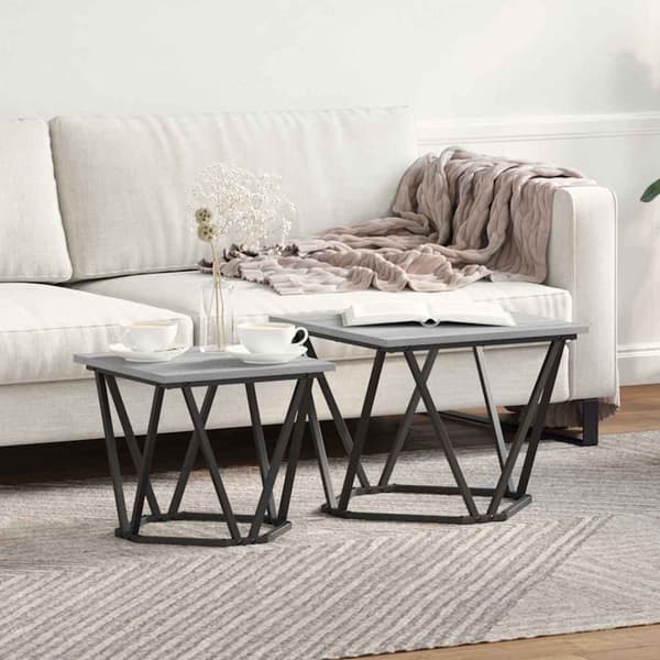 vidaXL Sidobordsset 2 pcs Grå Sonoma Konstruerat trä och stål