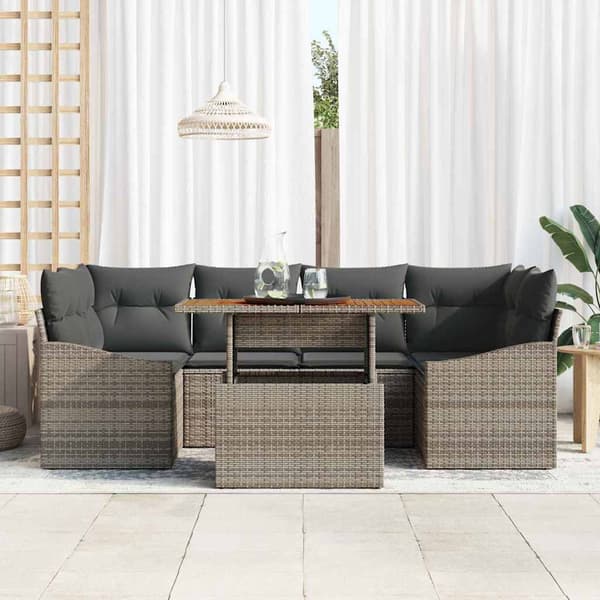 vidaXL Trädgårdsoffset med lagring 7 pcs Grå Poly rattan