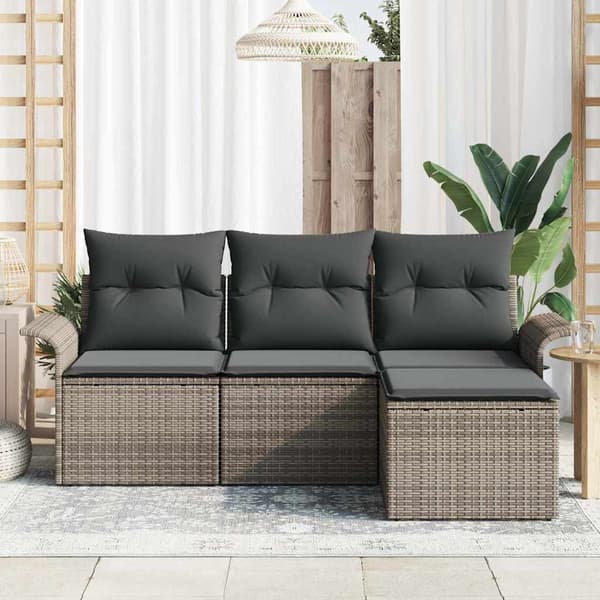 vidaXL Trädgårdsoffset med kudde med lagring 4 pcs Grå Poly rattan