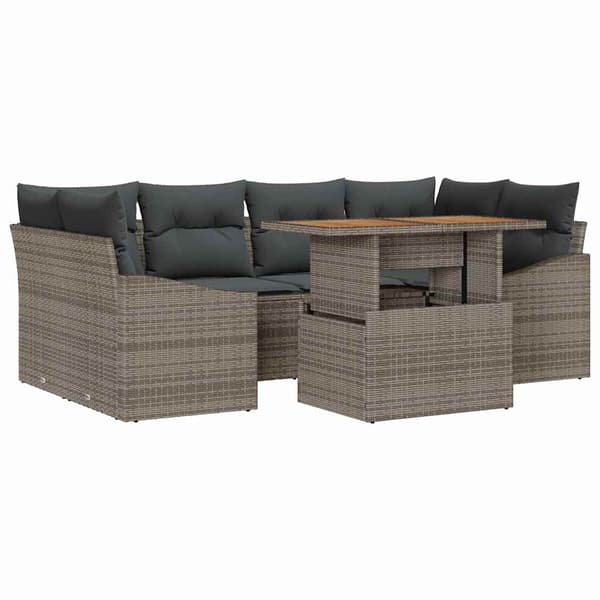 vidaXL Trädgårdsoffset med lagring 7 pcs Grå Poly rattan