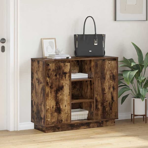 vidaXL LED sideboard Røkt eik 90 x 32 x 75 cm Konstruert tre