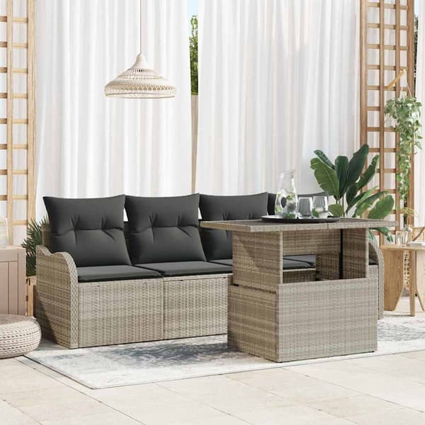 vidaXL Trädgårdsoffset med kudde 5 pcs Ljusgrå Poly rattan